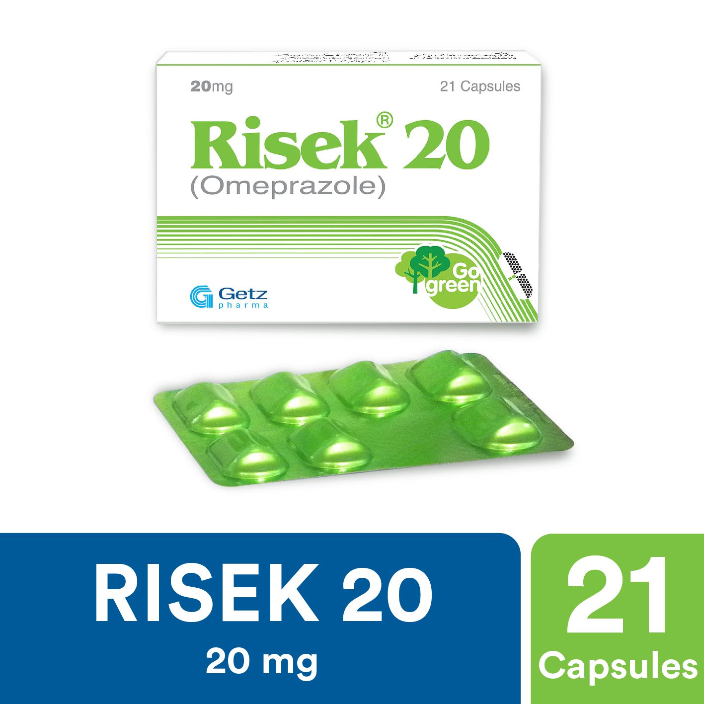 Risek Capsules 20mg (1 Strip = 7 Capsules)